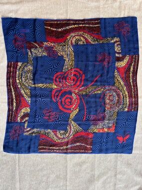 Vintage Lanvin Paris Silk Scarf Op Art Geometric Red Rose Butterfly Square 30x30
